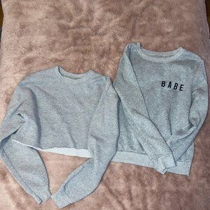 [2-Piece] Cropped Sweater + BABE Sweater || Grey